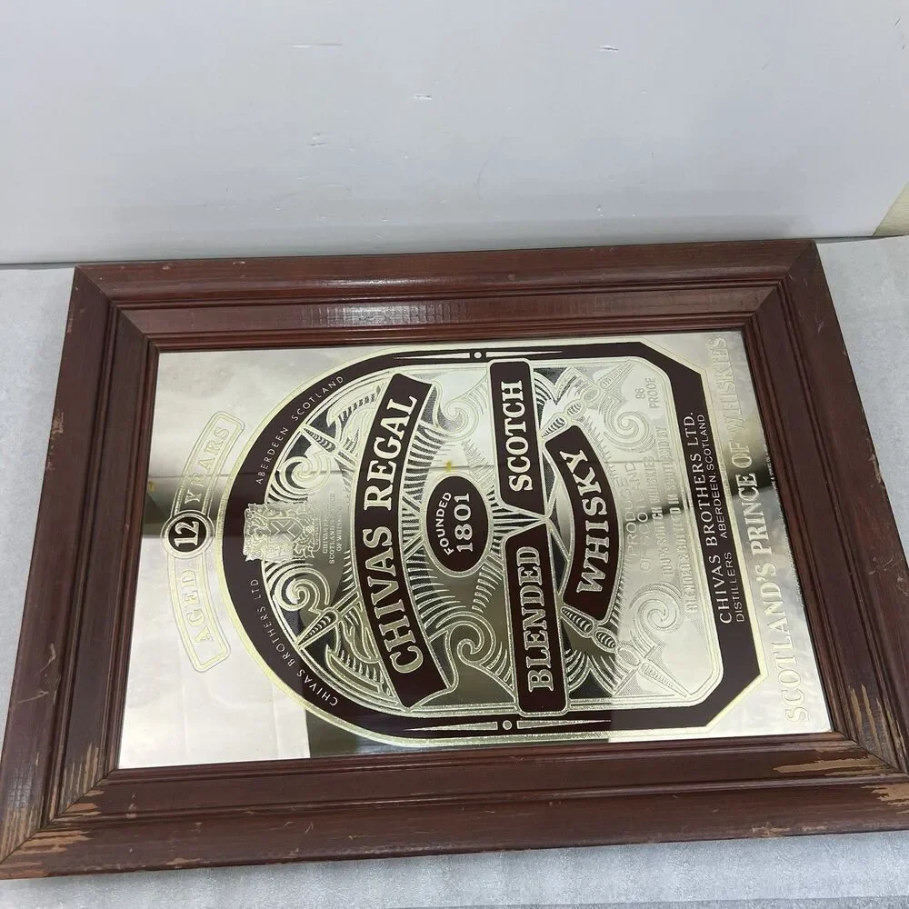 Vintage Chivas Regal Blended Scotch Whisky Mirror Bar Pub Sign 23x17” Wood Frame